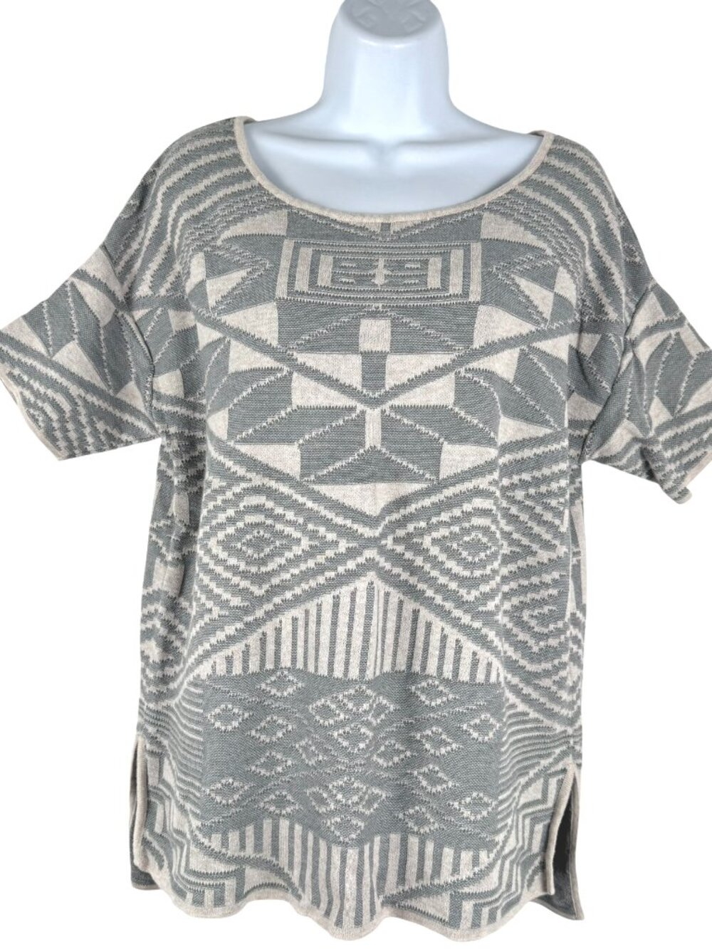 Peruvian Connection Sweater Knit Top Large Aztec Print Pima Cotton TP-4076